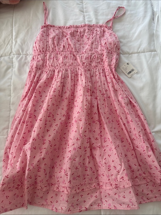 Free People Dresses & Skirts - Free People Pink Floral Mini Dress with Spaghetti Straps